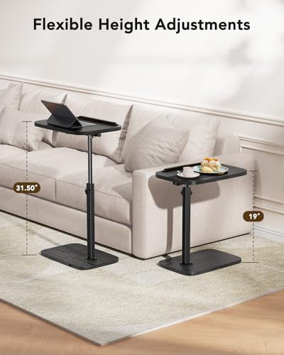 HUANUO TV Tray Table, Adjustable Height TV Tray with 360° Swivel & 90° Tilt, Sturdy Side Table with Anti-Slip Bar for Laptop, Eating, Space-Saving Side Table for Couch, Bedside, Living Room (Black) - color: Black