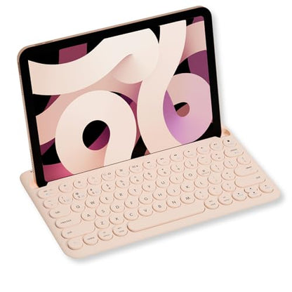 Macally Bluetooth Keyboard for Tablet | Wireless Keyboard for iPad mini/Pro/Air, iPhone (Multi-Device, Built-in Stand, Portable, Rechargeable) - Boba Brown - color: Boba Brown