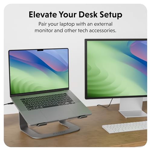 Hyper Hyperspace Ergonomic Laptop Stand for Desk — Durable Aluminum Laptop Stand for MacBooks & Devices up to 16" — 5.9" Fixed Height for Optimized Comfort & Cooling (Grey)