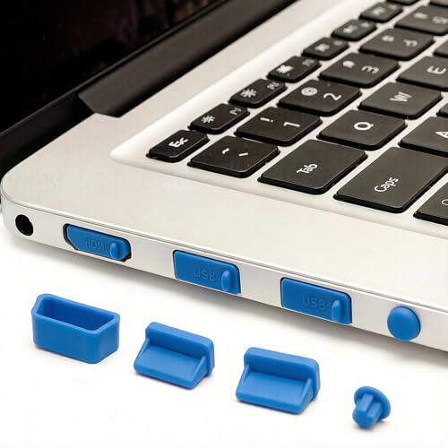 2-Pack 16-in-1 Silicone Dust Plugs for Laptop USB-C HDMI SD and More Blue | Soft silicone protects USB-C, HDMI, SD, Ethernet, 3.5mm ports from dust. Snug fit, non-scratch. 2 complete sets, Blue - color: Blue