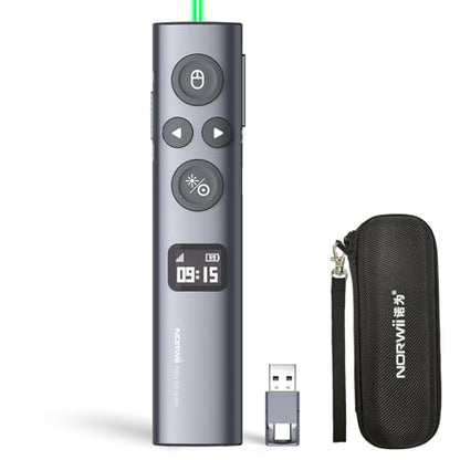 N95s Presentation Clicker for PowerPoint with Digital Laser Pointer | Wireless Presenter with Countdown Timer, USB-C Rechargeable PowerPoint Slide Advancer Remote for Projector and TV Screens - color: Green - BLE&USB-A&C