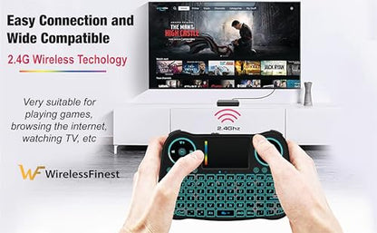 Wireless Mini Handheld Smart TV Remote Keyboard Touchpad Mouse Combo Controller For Android TV Box, Smart TV, X-Box, MacOS, PC Computer Window 10 11, Raspberry Pi 2,RGB Backlit (Not Support Bluetooth)