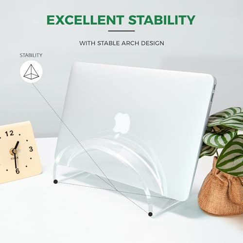 Acrylic Vertical Laptop Stand for Desk, Clear Vertical Laptop Holder & Space-Saving Workspace Organizer, Desktop Notebook Dock Compatible with MacBook Air/Pro, HP, Dell, Surface