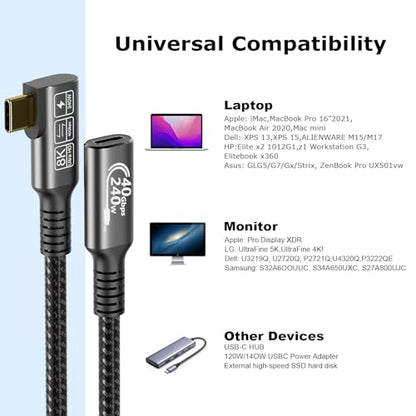 USB C 4 Extension Cable, with Thunderbolt 4 Cable, 240 W Charging, 40 Gbps Data, 8K @ 60Hz 4K, PD3.1, USB C Female, for Hub, Dock MacBook, SSD - size: Extension 40G 240W 0.5M