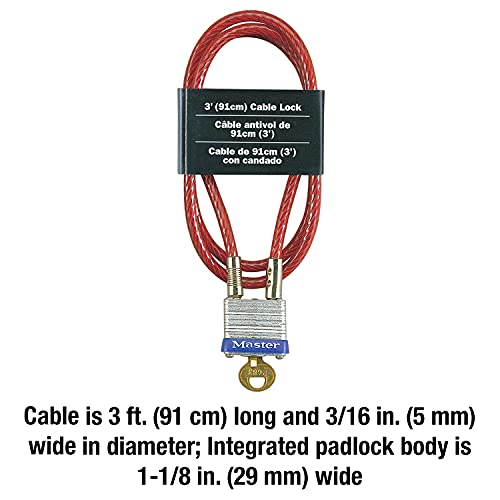 Master Lock 719D Steel Cable with Integrated Outdoor Padlock with Key, 1 Pack