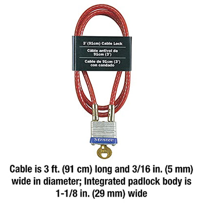 Master Lock 719D Steel Cable with Integrated Outdoor Padlock with Key, 1 Pack