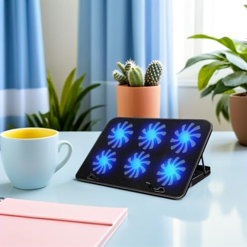Laptop Cooling Pad with 6 Powerful Fans Quiet Operation Laptop Cooler Stand Made of Sturdy Alloy and Abs for Gaming and Work to Prevent Overheating