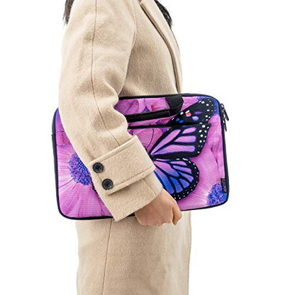 icolor Canvas 13 Inch Laptop Shoulder Case, Messenger Briefcase, Protective Carrying Bag Sleeve Fits 11.6" 12" 12.9" 13.3" Computer/Ultrabook/Notebook (Big Purple Butterfly) - color: Csh-02