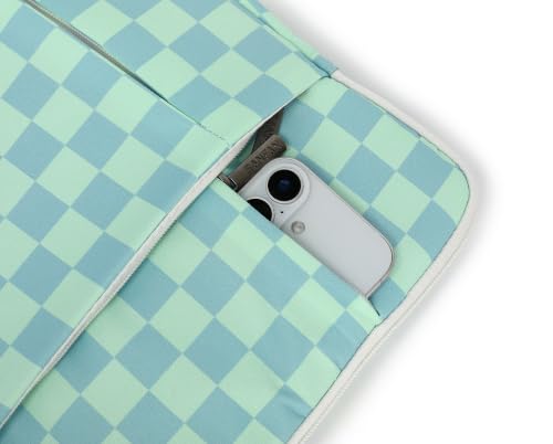 360 Degree Protective Laptop Sleeve with Multi-Pockets (Mint Blue Checkered, 12.5 inch-13.5 inch) - color: Mint Blue Checkered, size: 12.5 inch-13.5 inch
