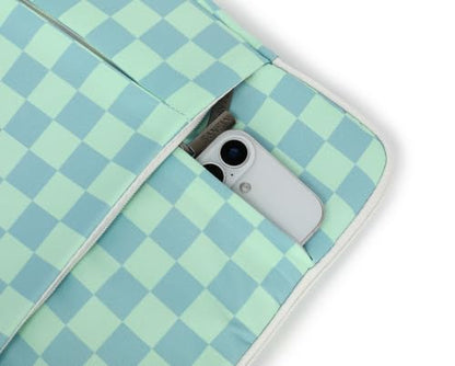 360 Degree Protective Laptop Sleeve with Multi-Pockets (Mint Blue Checkered, 12.5 inch-13.5 inch) - color: Mint Blue Checkered, size: 12.5 inch-13.5 inch
