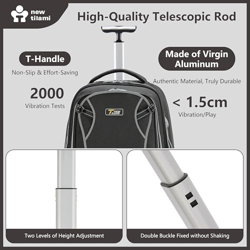 NEW TILAMI 20 Inch Rolling Backpack for School Stair-Climbing Big Wheel | Teen Boys Girls Carry-on Suitcase Large Organizer Compartment 15.6 Laptop Sleeve Adjustable Handle Roller Travel Bag College - color: Black