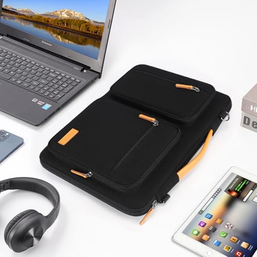 DOMISO 17 inch Laptop Sleeve Protective Case Cover Compatible with 17-17.3 inch HP Dell ASUS Lenovo Chromebook,Waterproof Computer Cases Bag with Shoulder Strap,Black - color: Black, size: 17 inch