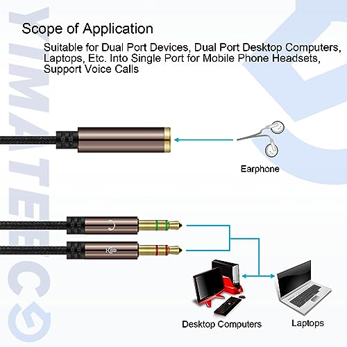 Headphone Splitter 3.5mm Splitter, 1 Female to 2 Male Headset Mic Adapter, Audio Splitter for Headphones Laptop PS4 Xbox PC Phone Tablet Gaming. (1 Female to 2 Male, 2pcs, Brown) - color: 35CM/13.8IN Headphone Splitter - Brown, size: 1 Female to 2 Male -