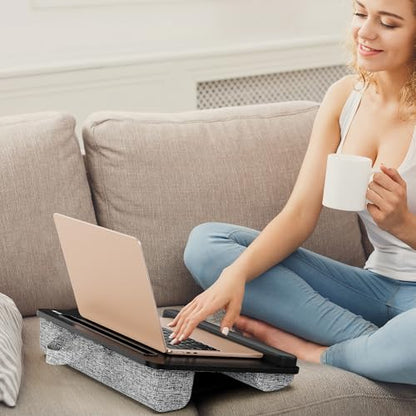 Besign LT08 Laptop Stand, Portable Lap Desk with Pillow Cushion, Fits up to 14 inch Laptop, with Anti-Slip Strip for Desk, Sofa & Bed, Black and Gray - color: Black and Gray