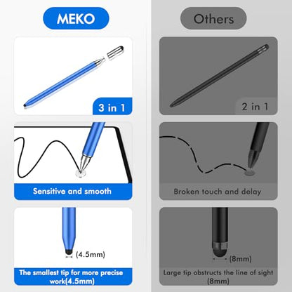 MEKO 3 in 1 Stylus Pens for Touch Screens, High Sensitivity & Precision Capacitive Stylus Pencil for Apple iPad iPhone Tablets Samsung Galaxy All Universal Touchscreen Devices (2 Pack-Black/Blue) - color: Black/Blue