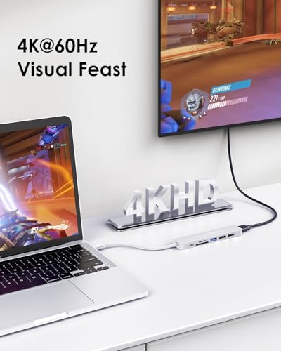 LENTION 7-in-1 USB C Hub, 4K@60Hz HDMI, 100W PD, Card Reader, USB 3.0 & 2.0 | Plug and Play, Stable Driver 3.0 Certified, for macOS, iOS/iPadOS, Windows & ChromeOS (CB-CE18, Silver) - color: Silver