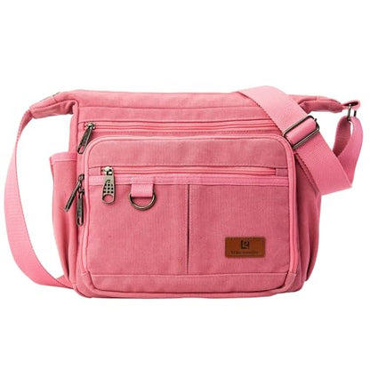 Rfid Crossbody Messenger Bag with Water Bottle Holders, 13 inch Laptop Shoulder Bag, Sling Satchel Purse w/Built-in Wallet - color: Pink