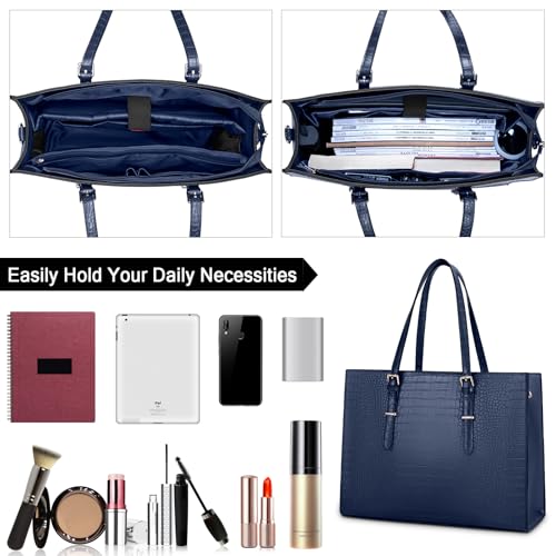 Laptop Bag for Women 15.6 Inch Crocodile Leather Tote Bag Water-resistant Work Briefcase Business Computer Shoulder Bag for Travel Teacher Nurse Professional Handbag - color: Blue