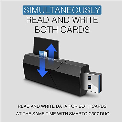 SmartQ C307 DUO SD Card Reader Portable USB 3.0 Flash Memory Card Adapter Hub for SD, Micro SD, SDXC, SDHC, MMC, Micro SDXC, Micro SDHC, UHS-I for Mac, Windows, Linux, Chrome, PC, Laptop, Switch (Duo) - size: Duo