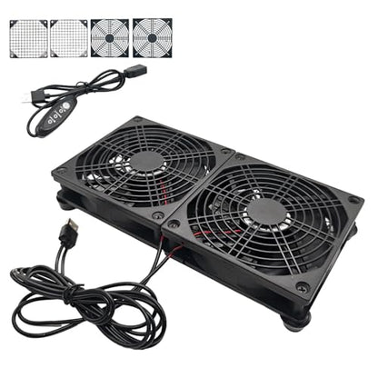 SV12025S05 Dual 120mm USB 5V 3-Speed Equipment Cooling Fan | For routers, receivers, DVRs and game consoles. Dual-fan set with adjustable speed for equipment cooling.