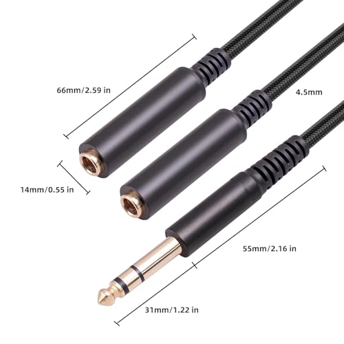 1/4 TRS Stereo Audio Cable for Guitar or Mixer with Jack Output, 1 FT, 1 Pack, Black, Splitter Y Adapter, 6.35mm Male to Dual 6.35mm Female Jack Cable - size: 1 FT 1 Pack, style: 1/4 TRS Stereo Audio Cable