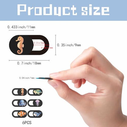 6Pcs 6 Styles Ocean Camera Cover Slide Cute Privacy Guard Accessories, 0.04 Inch Ultra Thin Webcam Cover Protector Blocker for Desktop Computer Tablet Notebook Mini PC Home Office Use - color: Sea Animals