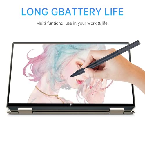 Stylus Pen for HP Omnibook X Flip Envy/Pavilion/Spectre x360 300Day Battery | Active Stylus Pen with Smooth Writing, MPP 1.51 Tilt Pen with Pressure Sensitivity & Palm Rejection for Drawing, Note-Taking - color: black
