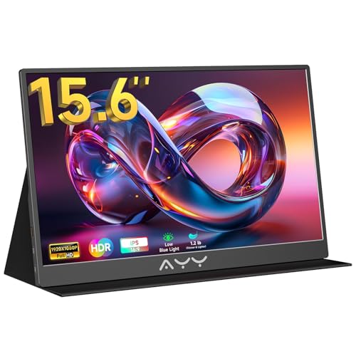 AYY 15.6 Inch Portable Monitor 1080P FHD USB-C HDMI External Display for Laptop Phone MAC PS5 Switch Xbox, Ultra-Slim 100% sRGB Portable Second Screen with Dual Speakers & Smart Cover, IPS, Black - size: 15.6 inch, style: 60Hz/IPS/1080P
