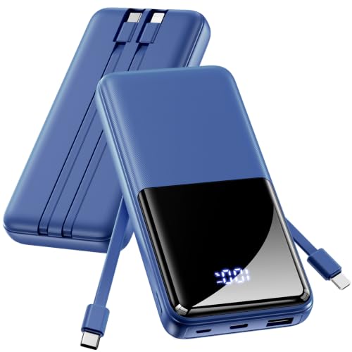 CFIAI Portable Charger 15000mAh Slim Power Bank with Built in Cables | 22.5W Fast Charge, Travel Essential, 50% Larger Capacity USB C Battery Pack for iPhone Samsung Android, Cobalt - color: Cobalt