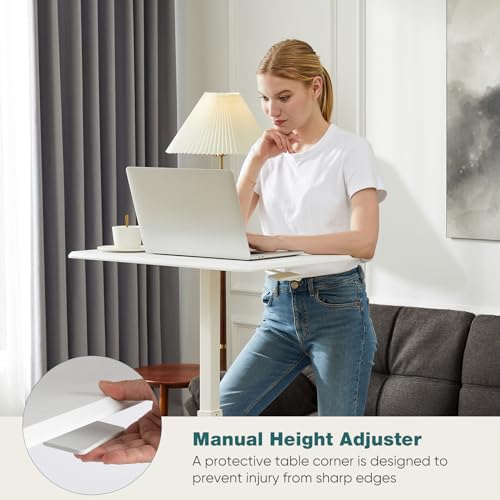 DUMOS Mobile Small Standing Desk, Portable Rolling Laptop Desk with 2 Lockable Wheels, Adjustable Height Computer Workstation for Home Office, 19 Inch White - color: Modern White