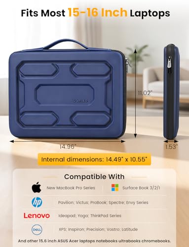 DOMISO Laptop Hard Case 15-16 inch Waterproof Shockproof Hard Shell Laptop Sleeve with Handle & Storage Pocket, Compatible with MacBook, HP, Dell, Dark Blue - color: Dark Blue, size: 15.6 inch