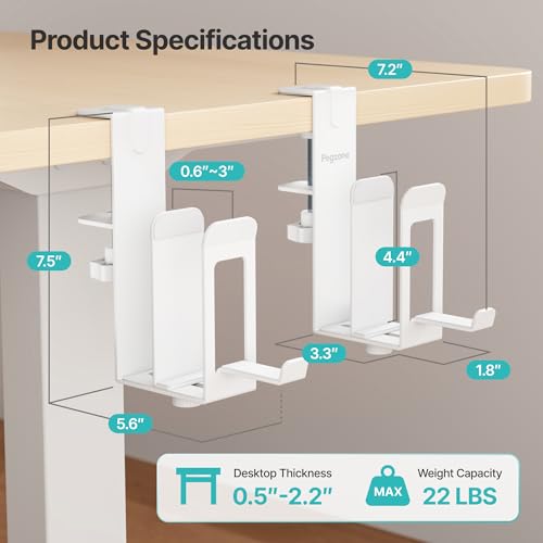 Laptop Stand Vertical, 2-Slot Under Desk Laptop Holder, White | Desk Side Storage with Headphone Holder, Laptop Organizer for Office Gaming - color: White