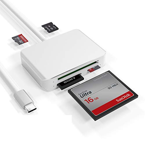 USB C Card Reader, 5-in-1 Multi-Slot Memory Card Hub for CF/SD/Micro SD/M2, USB 3.1 Type-C Adapter for Compact Flash, SDXC, SDHC, SD, Micro SD/TF/M2 Cards – Works with Windows, Mac OS, Linux