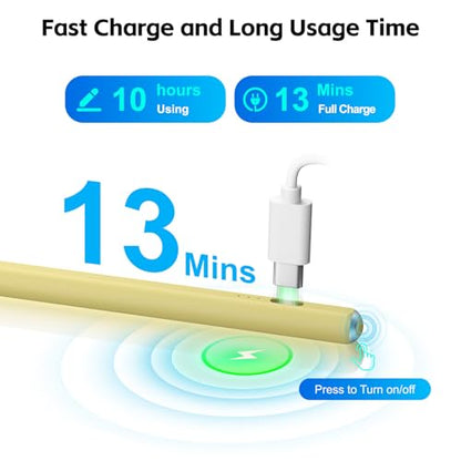 Stylus Pen for iPad 2026-2018 with 13mins Fast Charge,Tilt Sensitivity Palm Rejection Pencil for 11th (A16)/10/9/8/7/6 Gen, iPad Pro 11"/12.9"/M4/M5, iPad Air 3/4/5/M2/M3/M4 - color: yellow