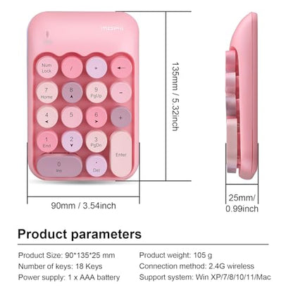 Lomiluskr Cute Wireless Number Keypad with 2.4G USB Receiver, 18 Colorful Round Keys Numpad, Portable Financial Accounting Numeric Keyboard, Suitable for PC, Laptop (Pink) - color: Pink
