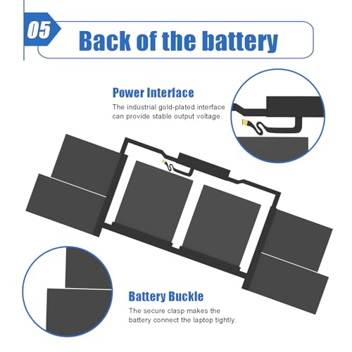 A1820 A1707 Laptop Battery for MacBook Pro 15" A1707 (Late 2016, Mid 2017) | 11.4V 76Wh 6667mAh, Replacement for MacBook Pro 15 inch A1707 (Late 2016, Mid 2017) EMC 3162 3072 series, MPTR2LL/A MPTT2LL/A - size: 12.42*3.62*0.25 inch A1820