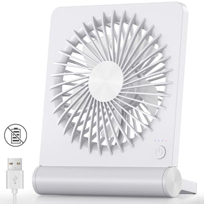 Koonie USB Desk Fan, Strong Wind Ultra Quiet Small Mini Fan | 220° Tilt Folding & 3 Speeds Adjustable, USB-C Powered Personal Fan for Home Office Desktop, White, NO BATTERY - color: White, size: 5.7 inch