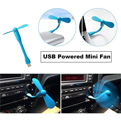 Sokelinn-six USB Flexible Fan, Mini Portable Cooling Fans USB Powered for Power Bank Laptop PC AC Charger - 2 Pack (Blue) - color: Blue