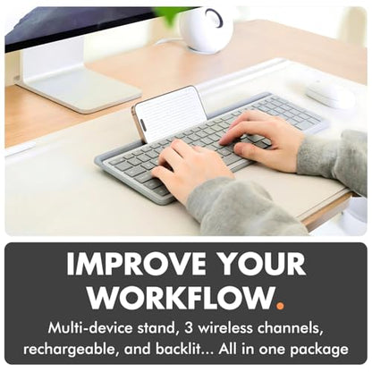 X9 Full-Size Bluetooth Keyboard with Phone Holder – Backlit Wireless Keyboard, Switch Multi-Device, Slim, Quiet, Rechargeable, w/Copilot AI for PC, Mac, iOS & Android (Silver) - color: Silver