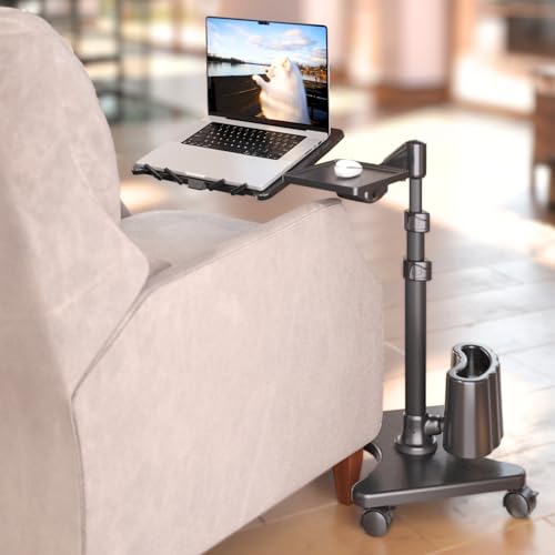 LEVO G2 Deluxe Rolling Laptop Stand with Mouse Tray, Charcoal & Black | Tilting platform, swing arm, locking wheels, heavy-duty overbed workstation for chair, couch, recliner, remote work or gaming - color: Charcoal & Black
