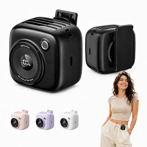 Portable Waist Fan, Rechargeable Wearable Fan w/ LED Display, 3 Speeds, 3000mAh Battery, 10H Runtime, Mini Turbo Airflow, Clip on Belt/Shirt/Hat, for Travel,Outdoor, Concert,Gift for Men Women-1 PACK - color: Black