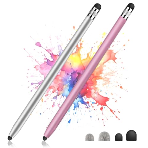 2 Pcs Stylus Pen for iPad, High Sensitivity Precision Stylus Pen for Touch Screen, Compatible with iPhone Samsung Android Tablets All Capacitive Touchscreen with 4 Rubber Tips (Silver/Rose Gold) - color: Silver+Rose-Gold