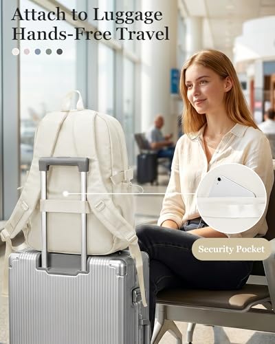 suwasp College Backpack for Women, Waterproof Laptop Backpack Fits 15.6 Inch Laptop, School Bookbag with Water Bottle Pocket, Anti Theft Work Backpack for College, Travel, Commuter - color: Milky White
