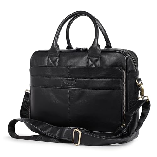 TRISKY Leather Laptop Bag - color: Black, size: 16 inches