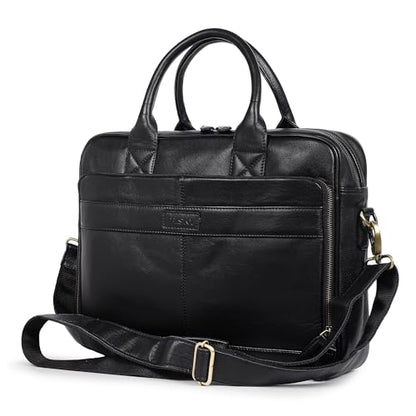 TRISKY Leather Laptop Bag - color: Black, size: 16 inches