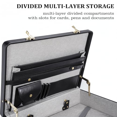 Briefcases for Men,Combo Lock & 16in Laptop Compartmen,Expandable Space,Multi File Organizer, WP Leather，Perfect for Office, Travel【Black】 - color: D-black