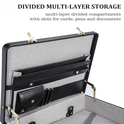 Briefcases for Men,Combo Lock & 16in Laptop Compartmen,Expandable Space,Multi File Organizer, WP Leather，Perfect for Office, Travel【Black】 - color: D-black