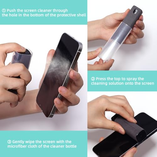 Phone Screen Cleaner Spray Bottle & Microfiber Cleaning Cloth Mini Grey Portable Tablet Mobile PC Screen Polishing Clean Set