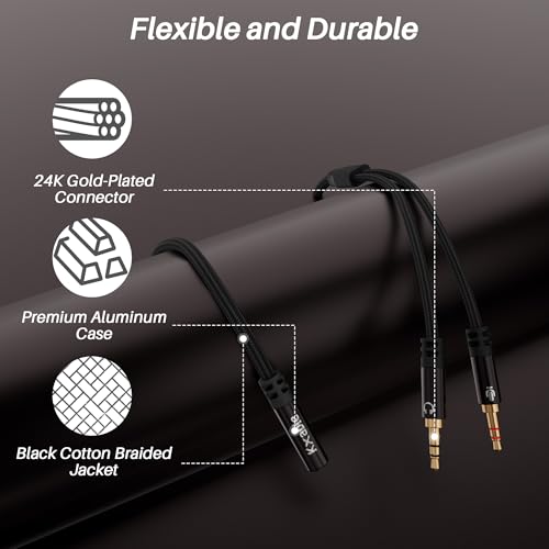 Kxable Headphone Splitter for Computer, 3.5mm Female to Dual 3.5mm Male Audio Splitter Cable, Stereo Jack Earphones Headset to PC Laptop Adapter, 1/8inch 2-in-1 Y Separator Aux Dongle Converters, 3FT - size: 3FT