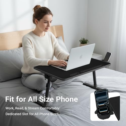 Adjustable Laptop Lap Desk with Cooling Fan USB Light for Adults - color: Black,70x45cm